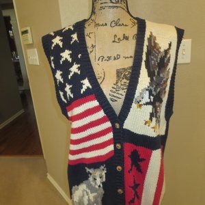 EAGLE'S EYE  Red/White/Blue Patriotic Eagle Sweater Vest Sz M/M